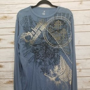 XL JF Long Sleeve Blue Thermal Men's Shirt